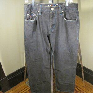 COOGI Men's Wide Leg Baggy Jeans - Charcoal with Blue Accents